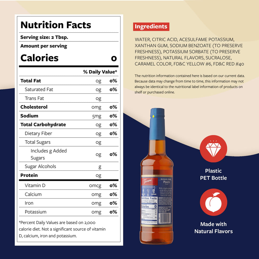 Pour Torani Peach Syrup into a drink for flavor without sugar.