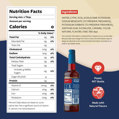 Torani Sugar Free Raspberry label close-up showing zero calories and keto-friendly option