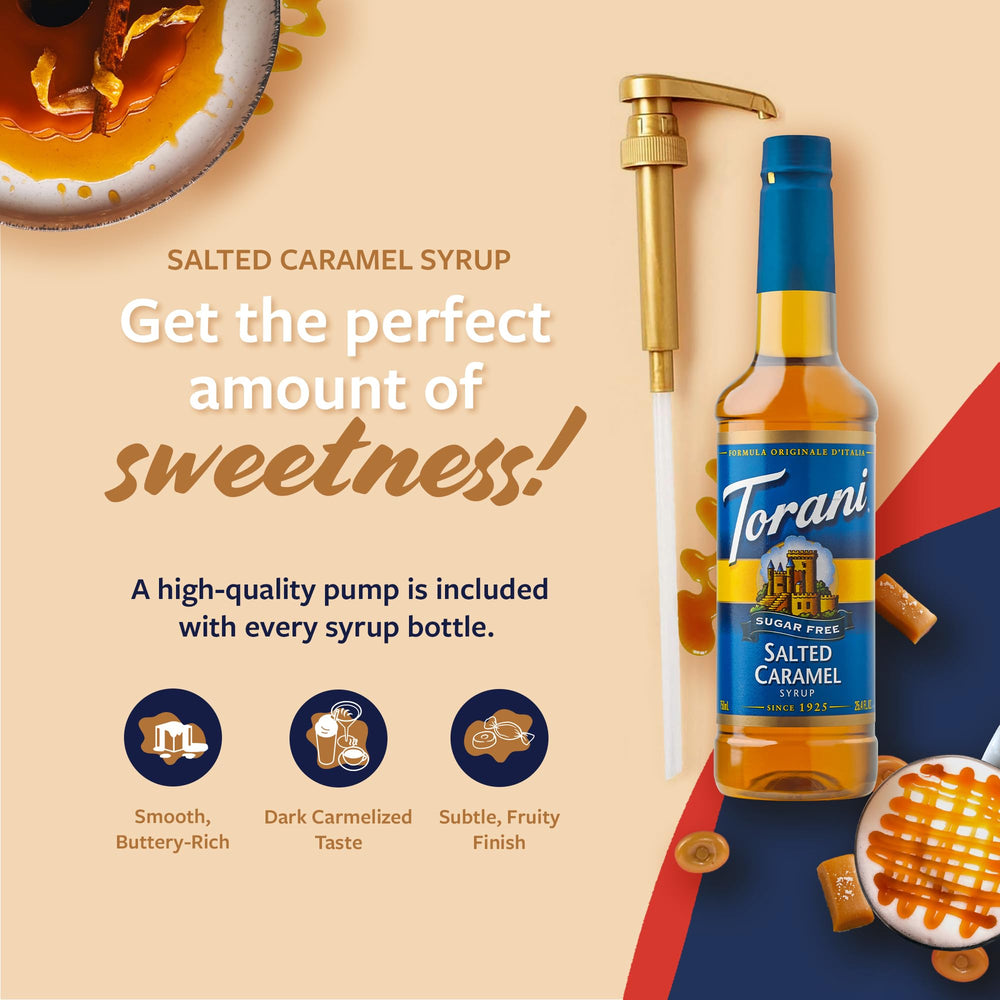 Torani Sugar Free Salted Caramel ingredients label highlights zero sugar
