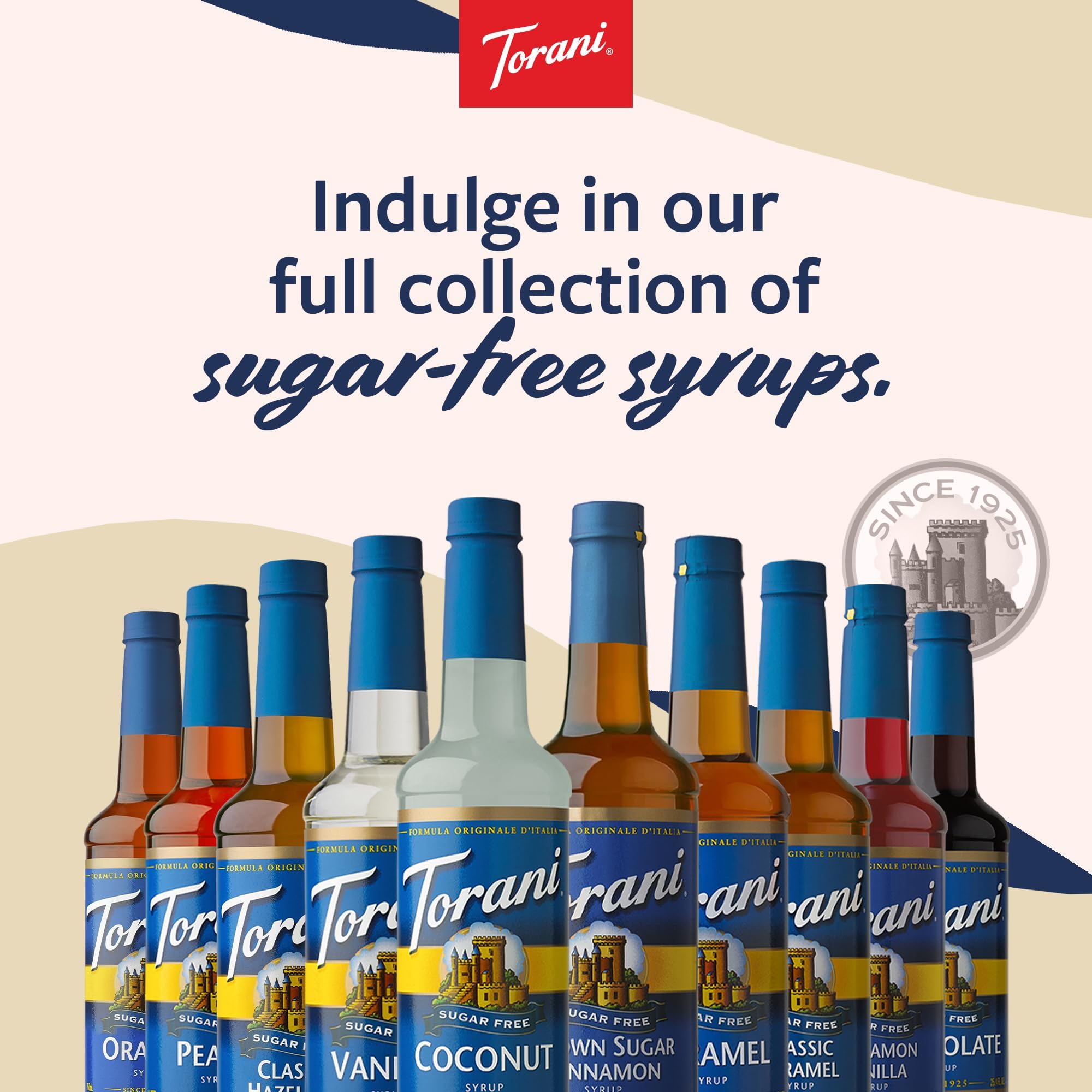 Torani BPA-free bottle with pump supports clean, controlled sweetening.