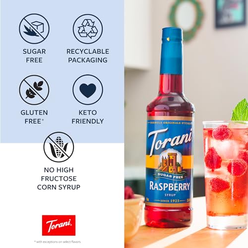 Shelf-side display of Torani Sugar Free syrups for home or cafe
