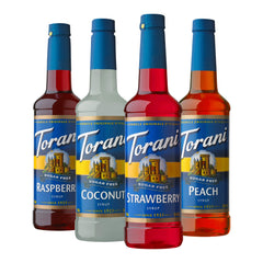 Torani sugar free strawberry syrup bottle for refreshing Italian sodas