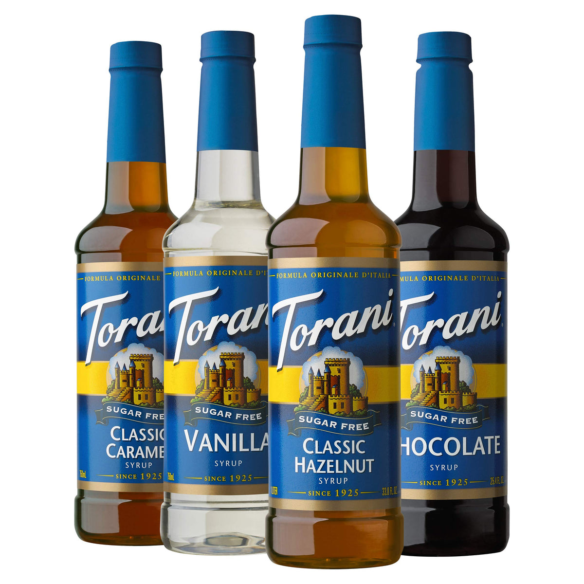 Torani Sugar Free Vanilla bottle for zero-calorie latte flavoring.