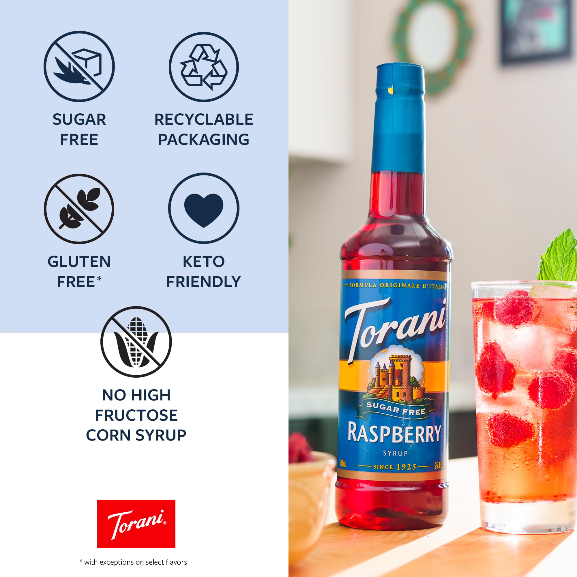 Torani Sugar Free Variety Pack on display with four keto-friendly flavors.