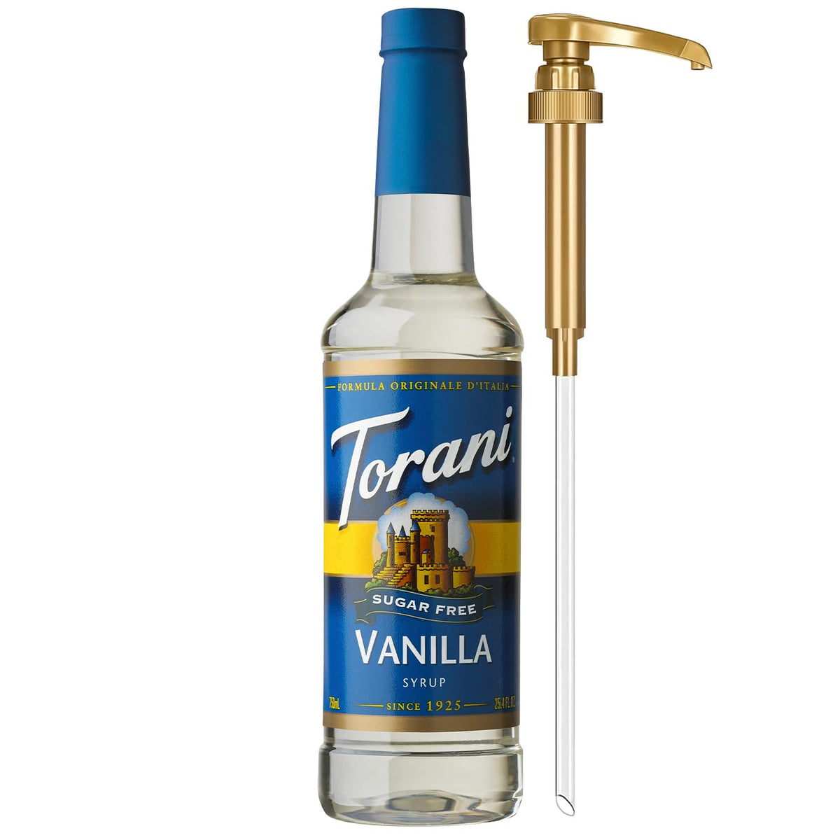 Torani Sugar Free Vanilla Syrup pump for mess-free daily use