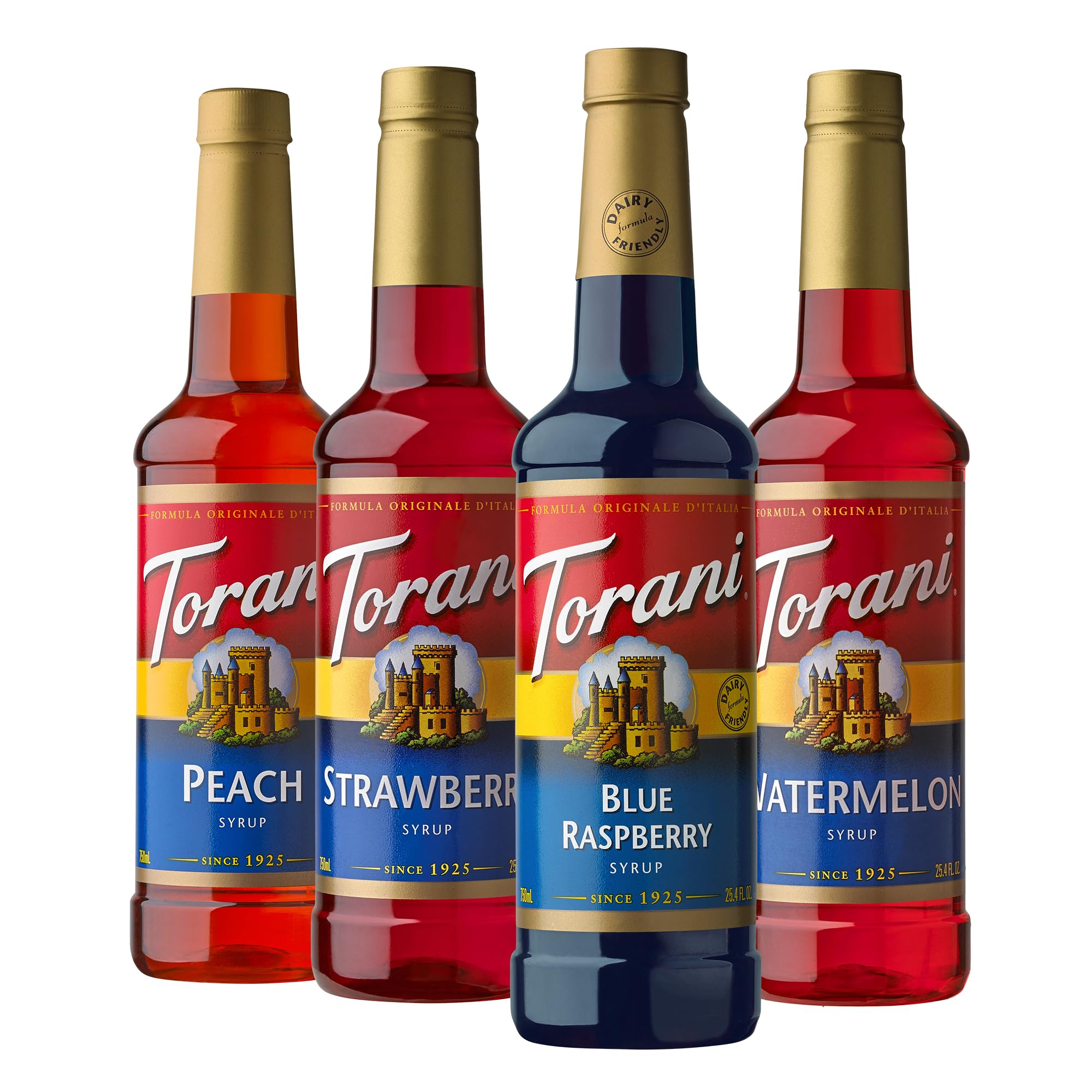 Torani Blue Raspberry syrup bottle for homemade Italian sodas.