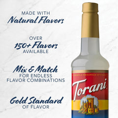 Torani Strawberry syrup bottle brightening lemonades and desserts.