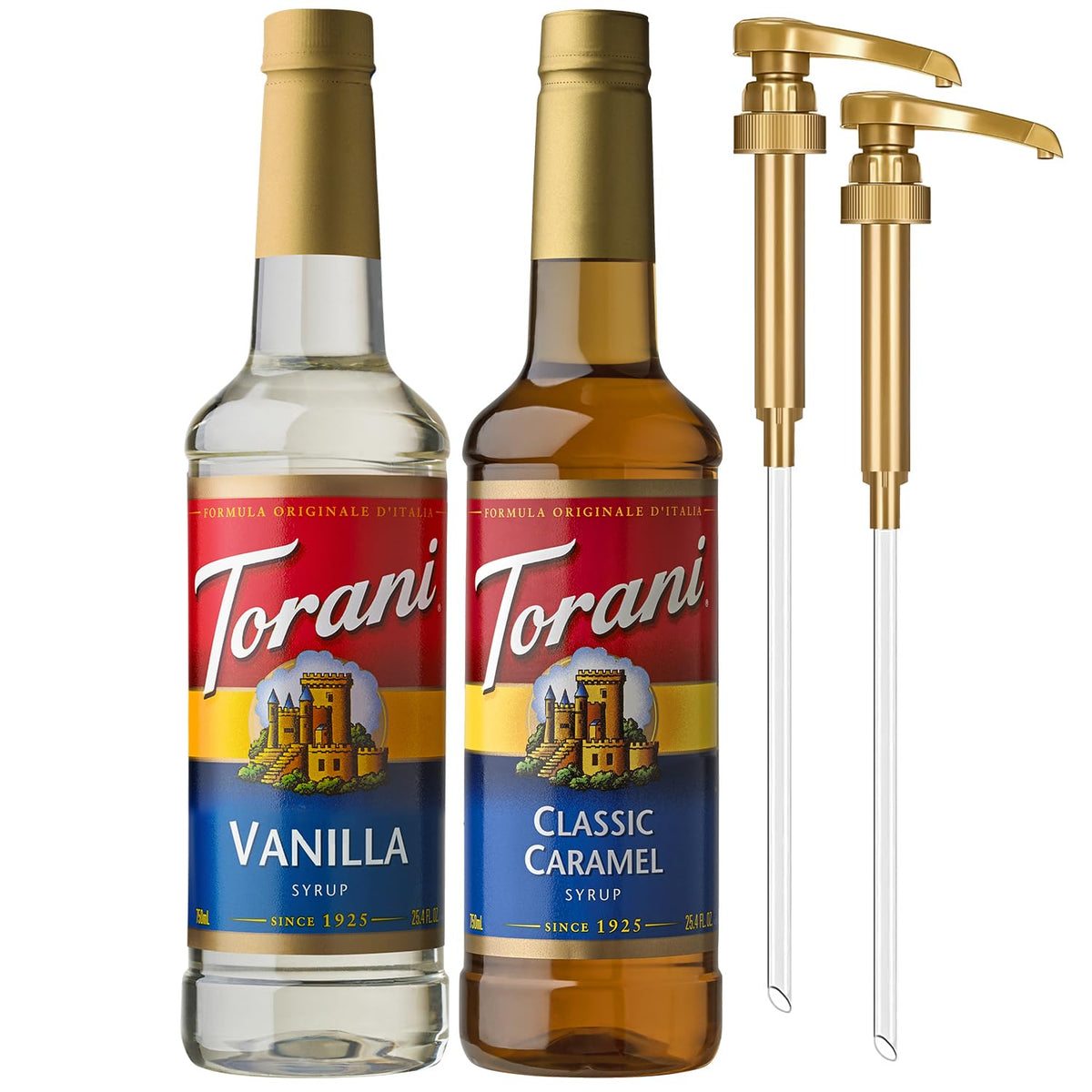 Torani vanilla syrup bottle pour for a creamy latte