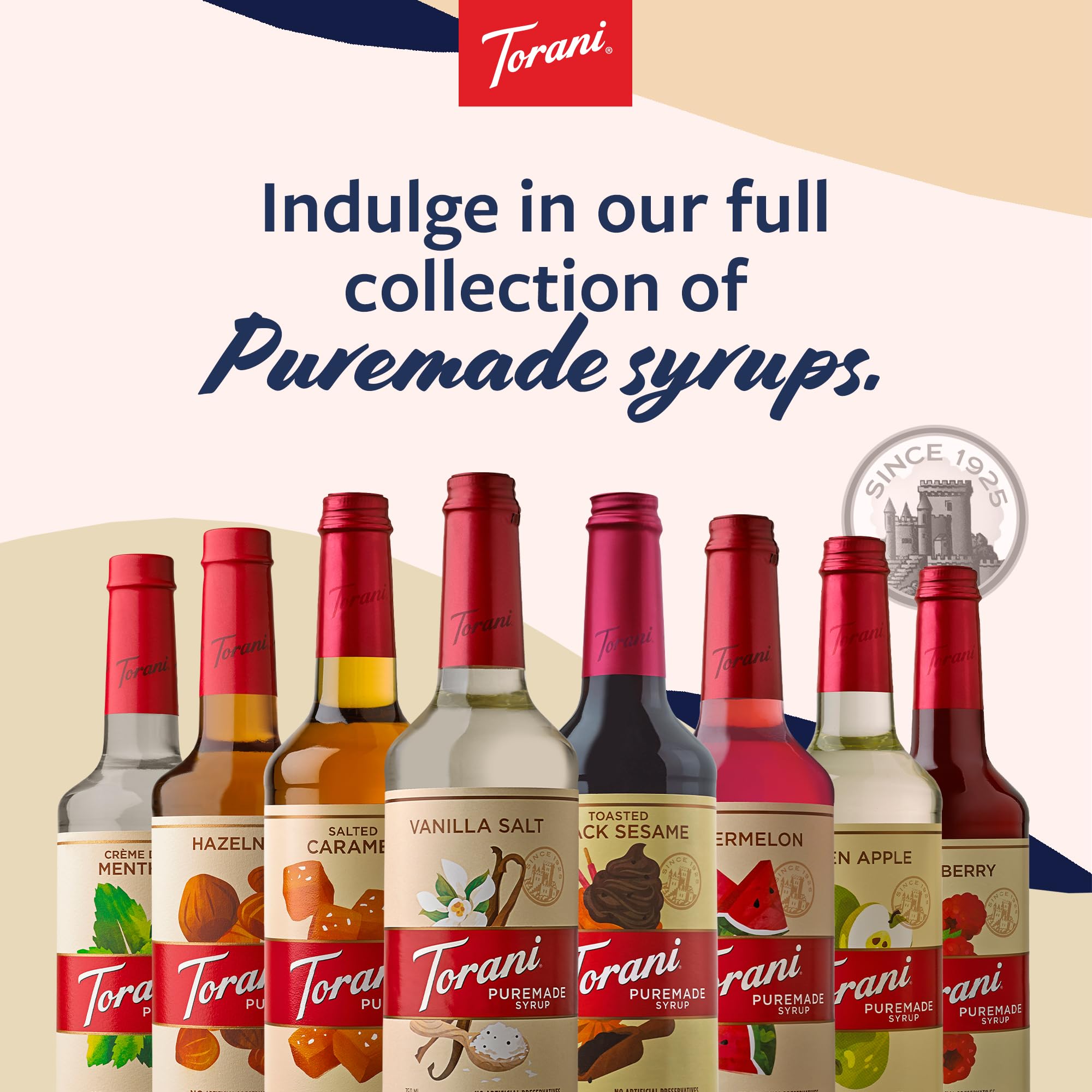 Torani vanilla syrup used in desserts, toppings on desserts and shakes
