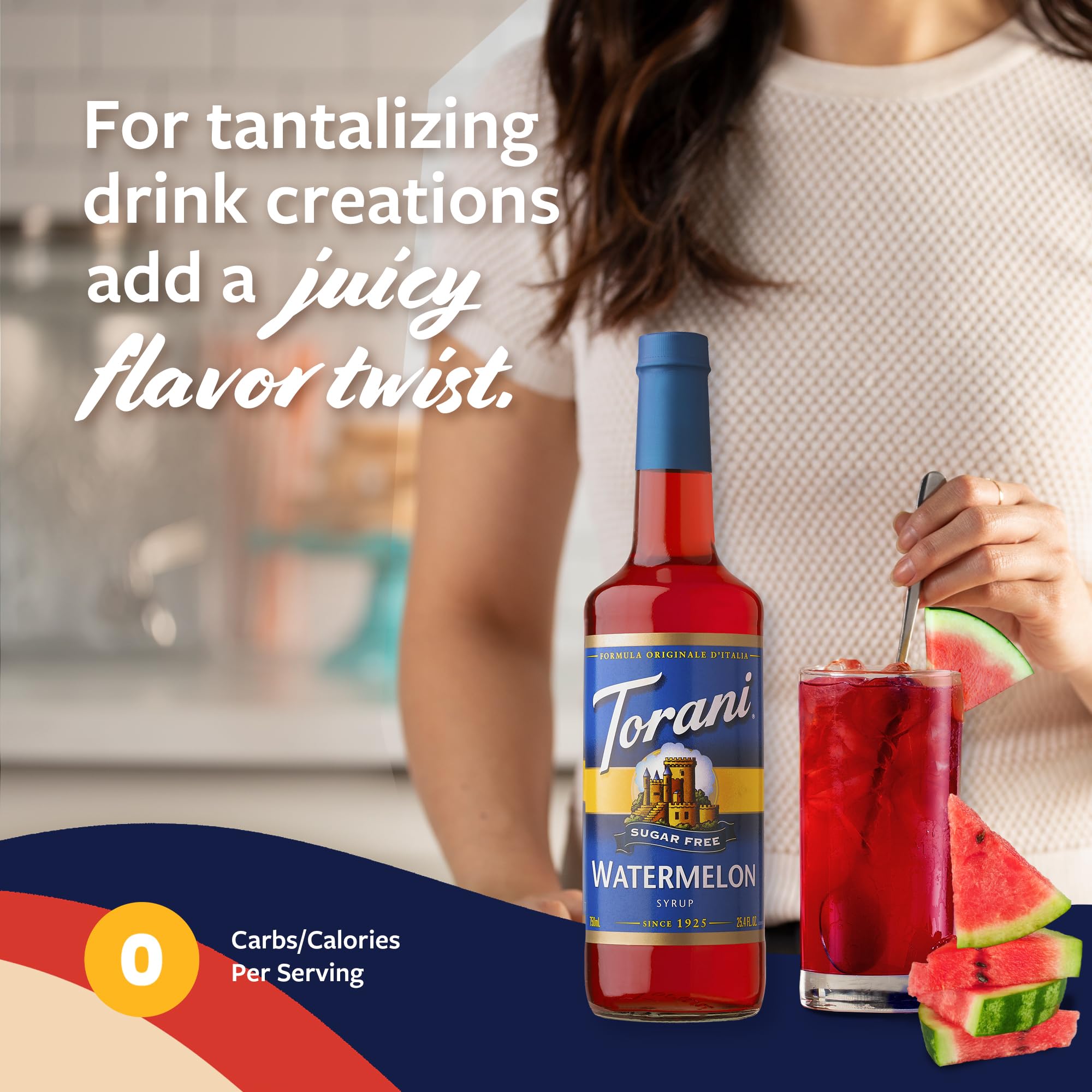 Torani sugar-free watermelon syrup elevating a cocktail or mocktail.
