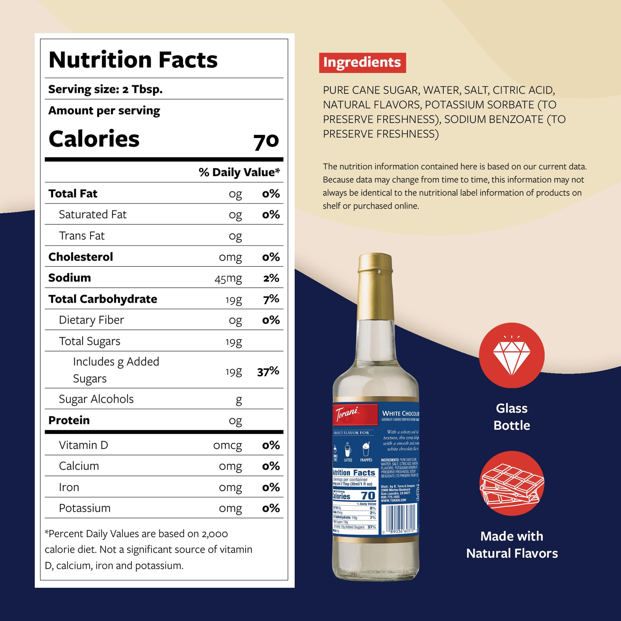 Torani White Chocolate Syrup being pumped for precise portions in drinks.