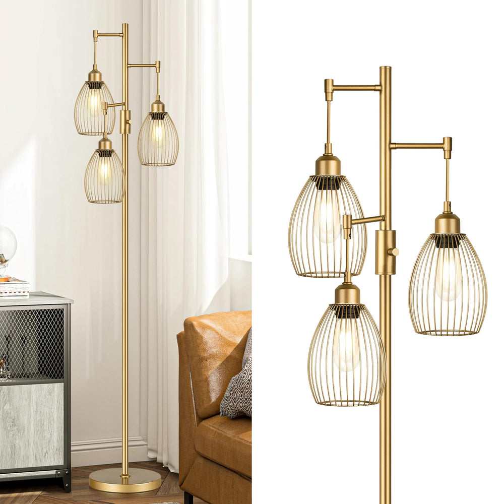 Torondo dimmable floor lamp with teardrop cage heads for customizable ambient lighting.