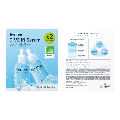Torriden DIVE IN serum on packaging visual suggests layered hydration benefits.