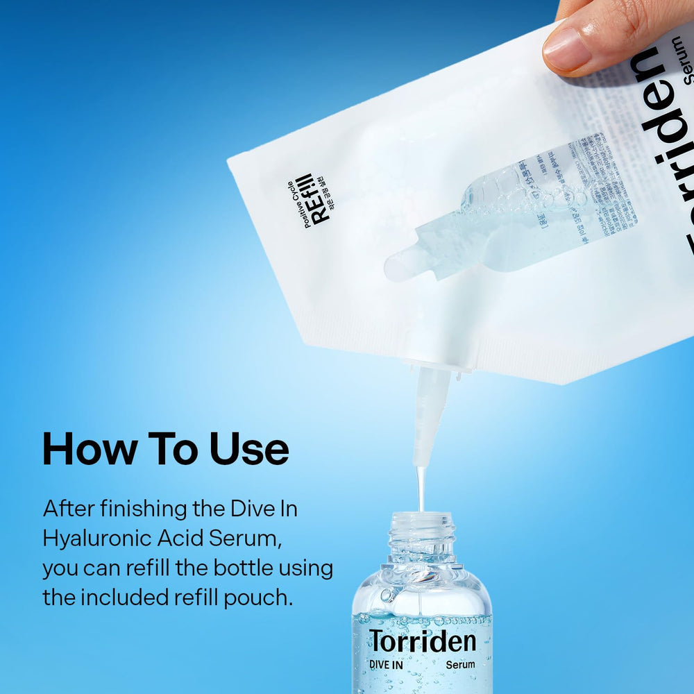 Torriden DIVE IN Serum refill pouch back with usage details