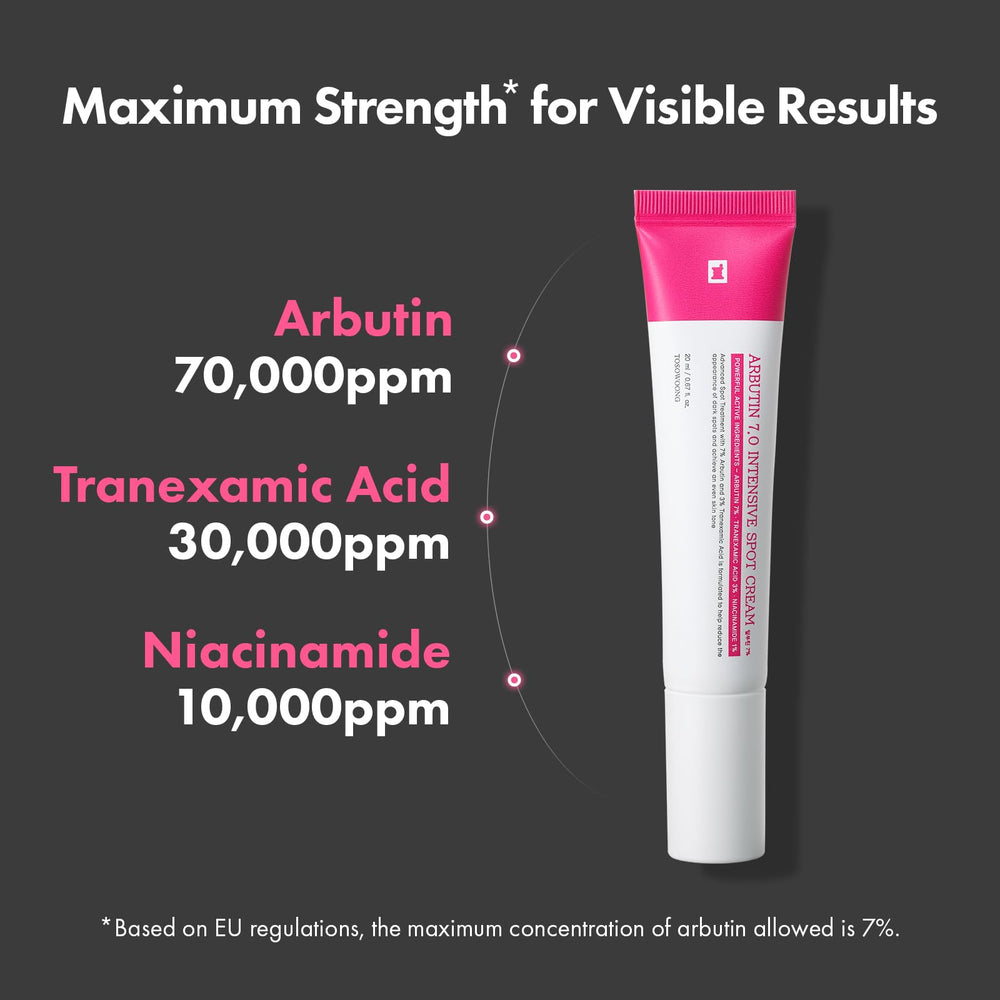 TOSOWOONG Arbutin 7-percent spot-cream being applied to skin illustrating practical use.