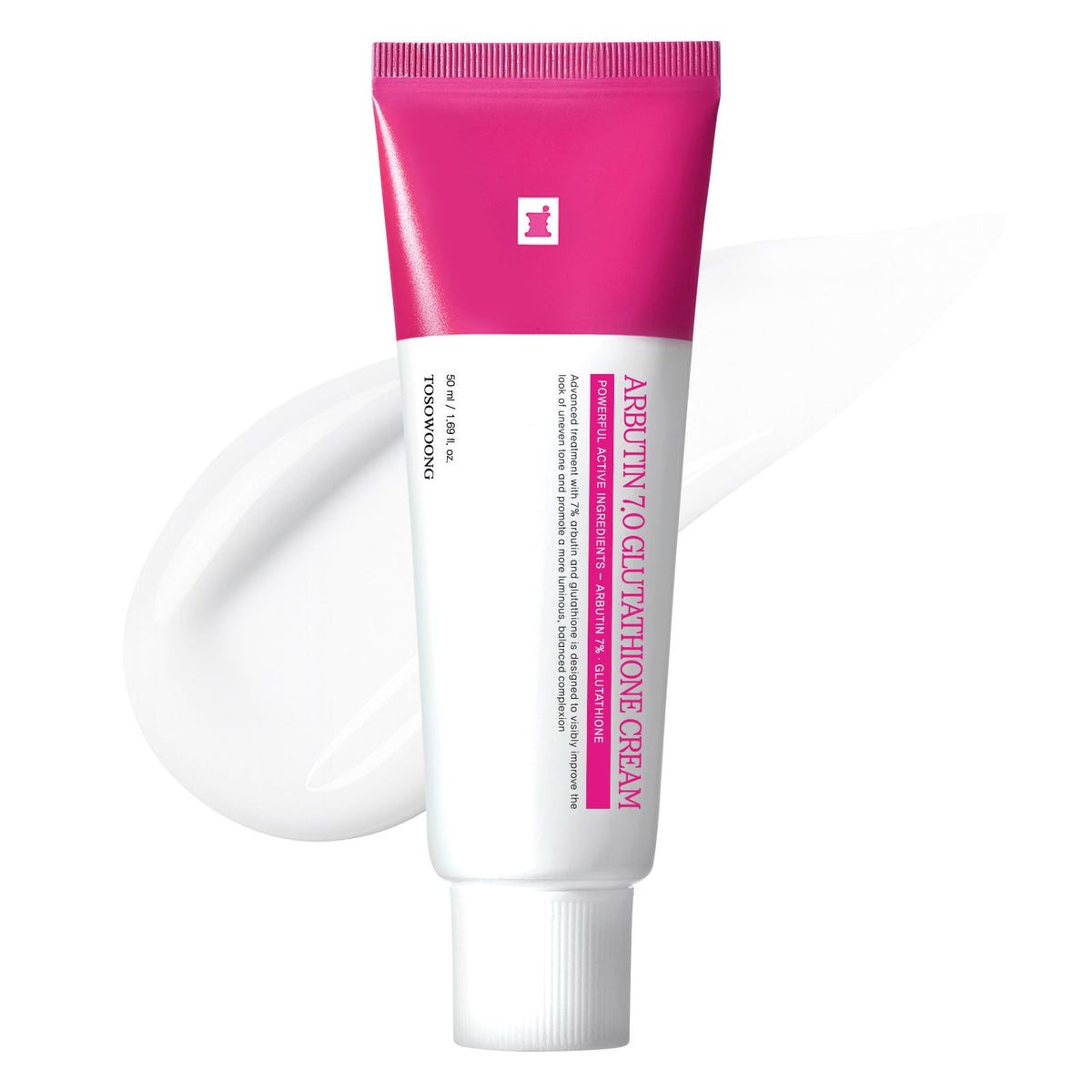 TOSOWOONG Arbutin 7% Glutathione Cream packaging signals brightening potential for clearer skin.