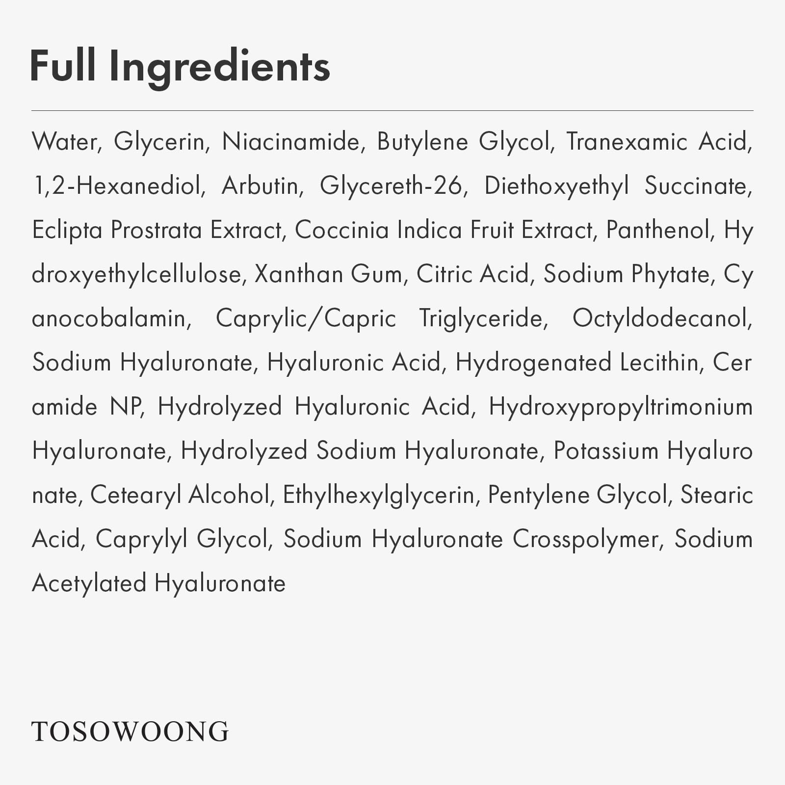 TOSOWOONG Niacinamide serum packaging fragrance-free and cruelty-free.