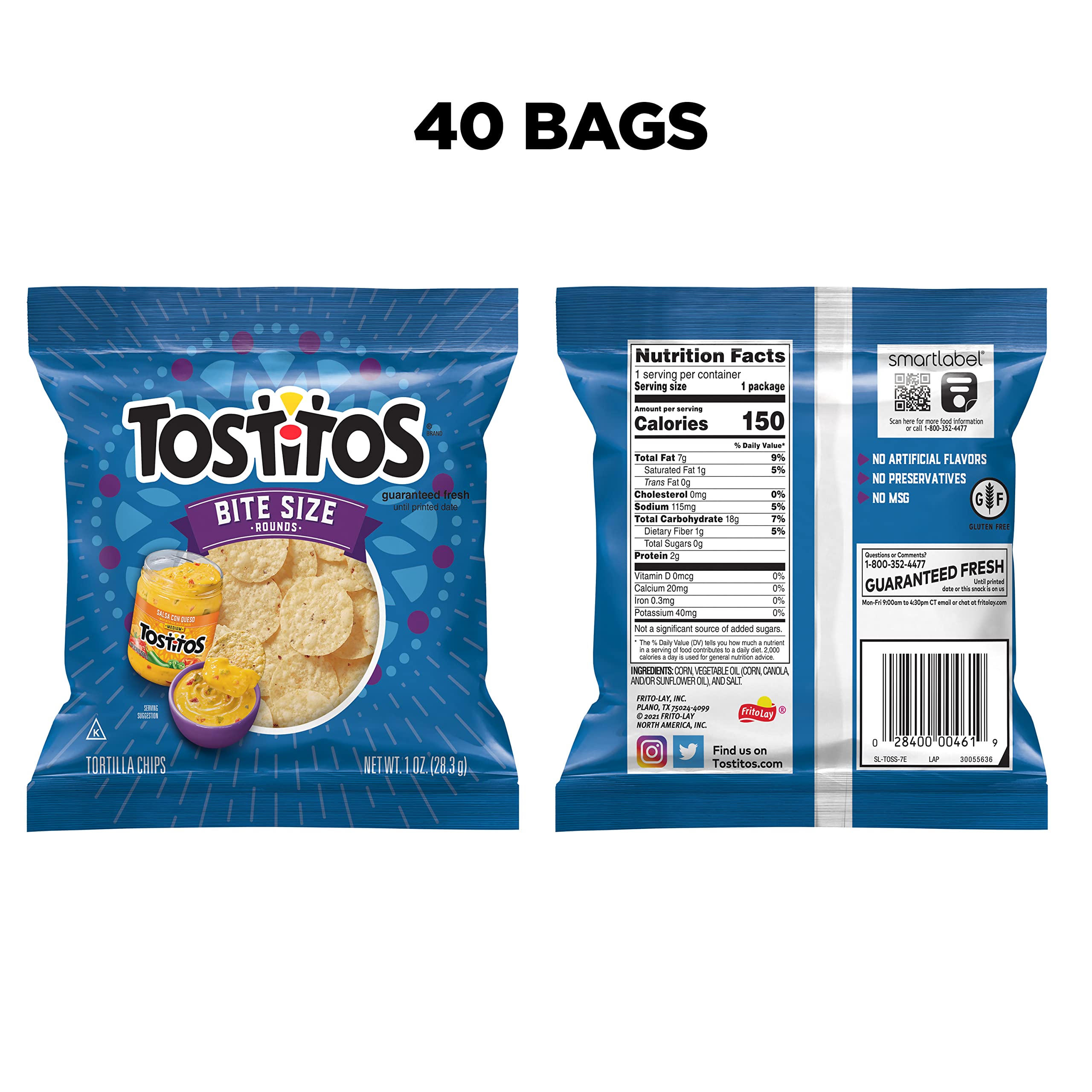 Tostitos Bite Sized Rounds dip-ready bite-size chips for easy snacking.