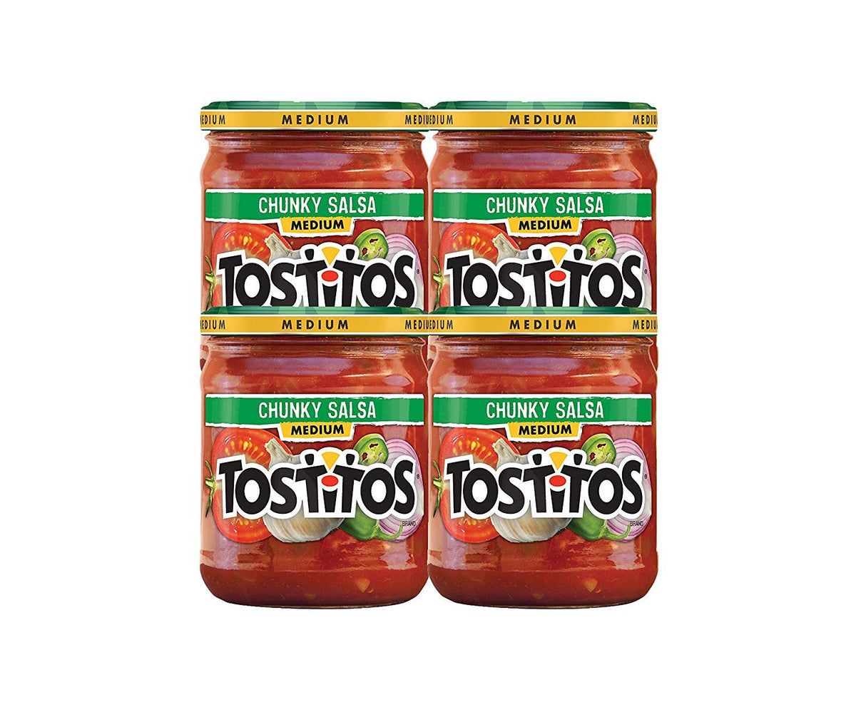 Tostitos Medium Chunky Salsa jars in a 4-pack, ideal for entertaining.