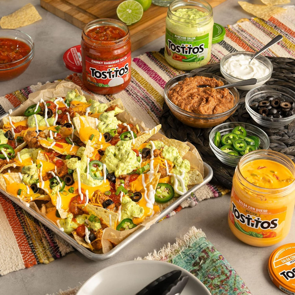 Tostitos Nacho Cheese Dip close-up shows smooth, inviting texture.