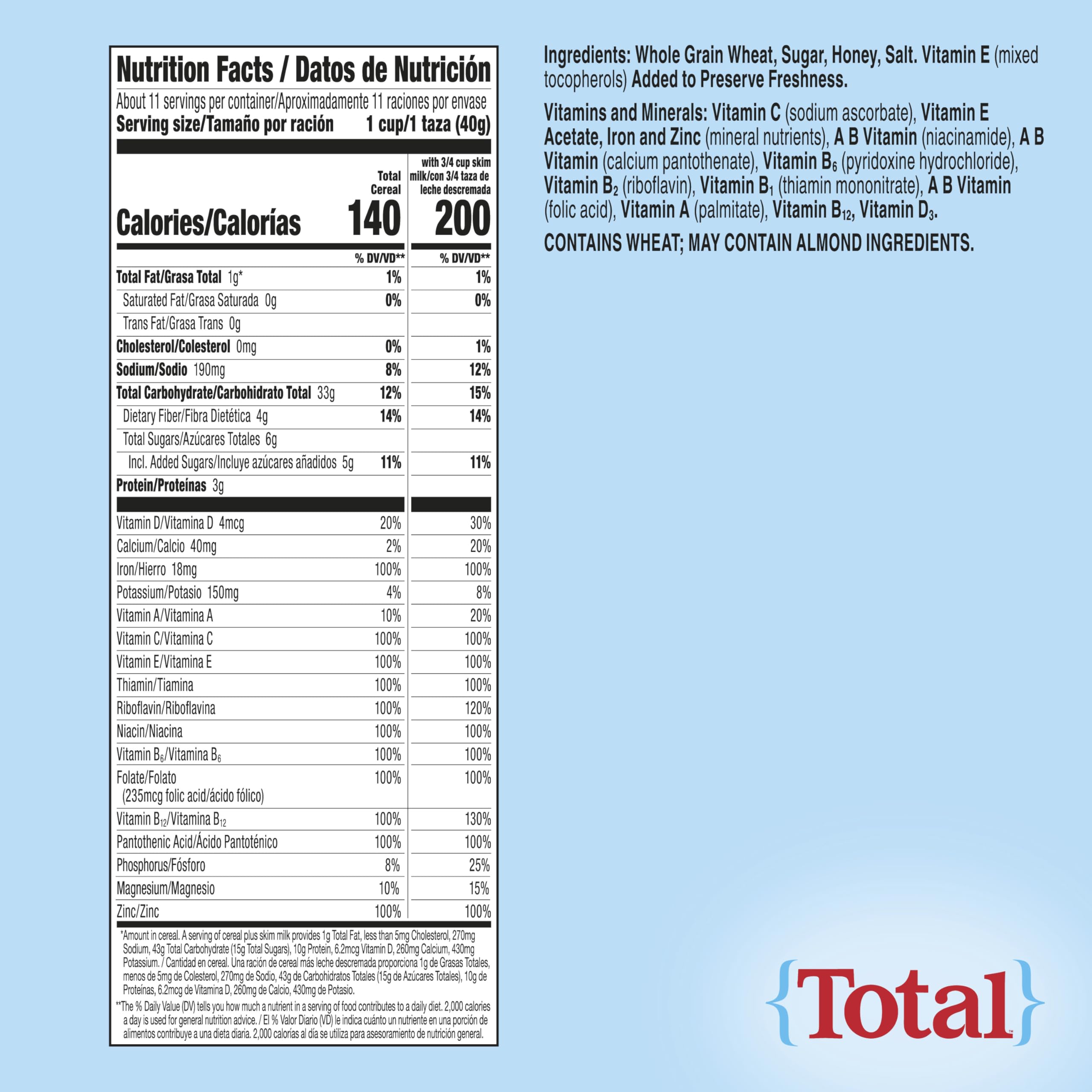 Total Breakfast Cereal with 11 vitamins and minerals to support daily routines