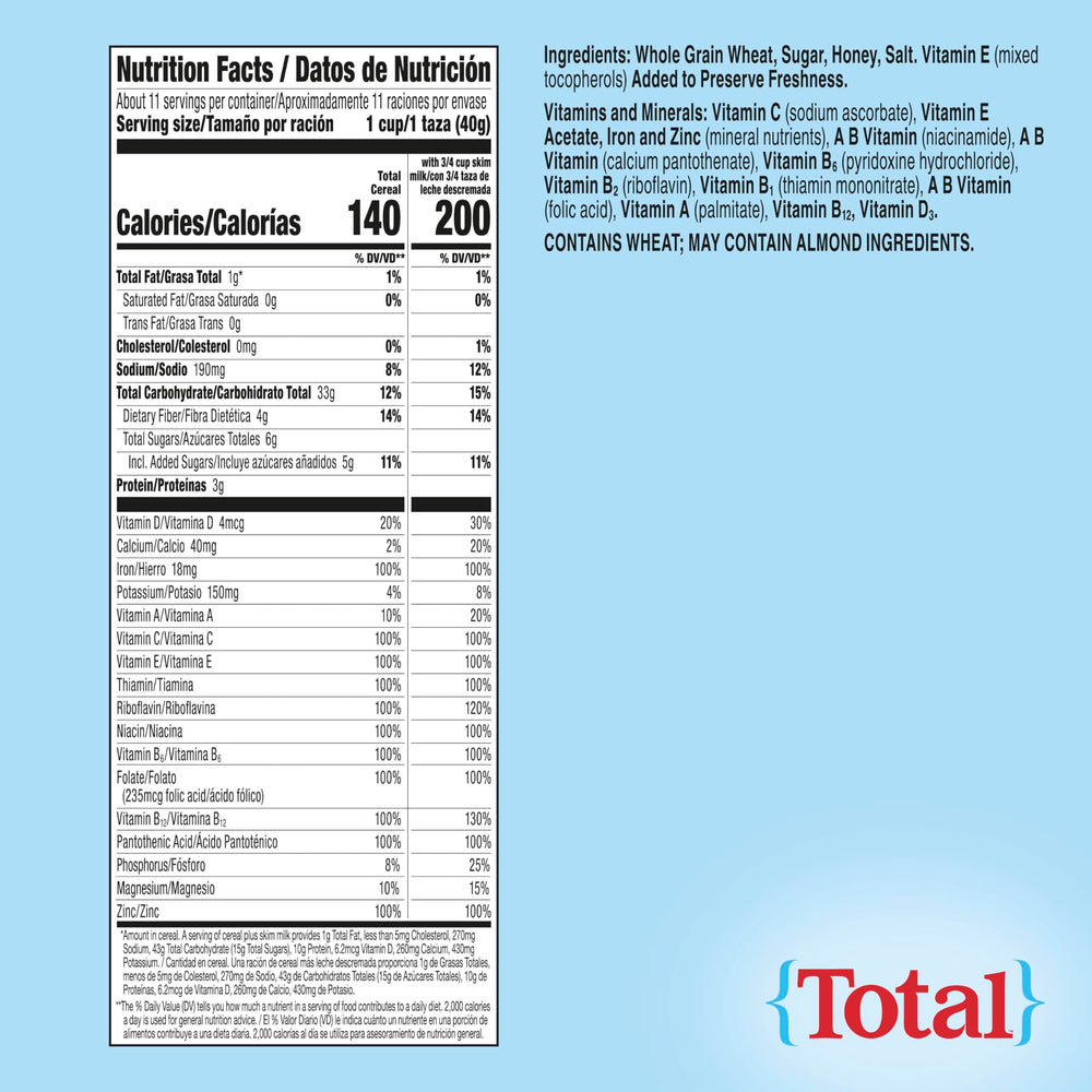 Total Breakfast Cereal with 11 vitamins and minerals to support daily routines