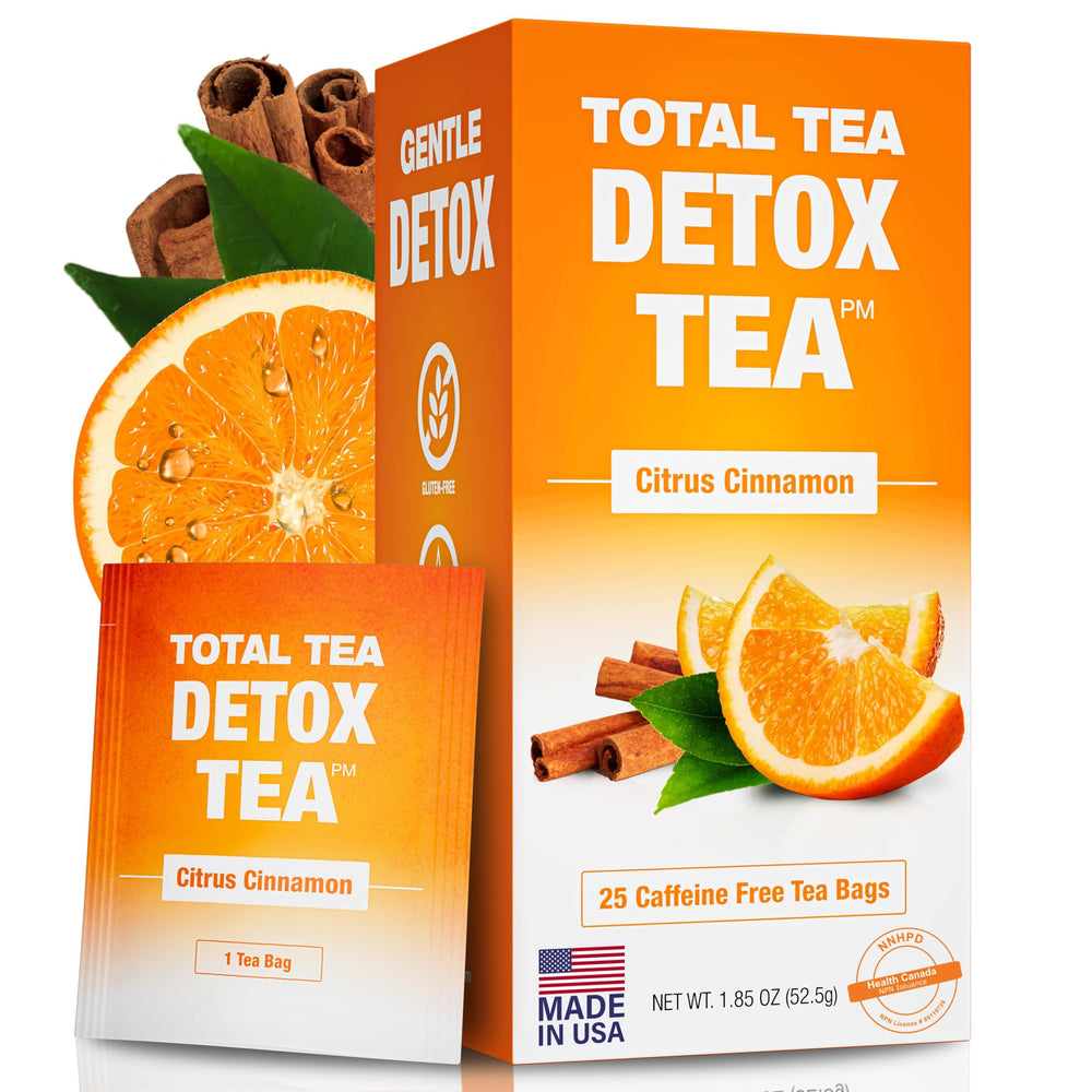 Total Tea Simming Detox Tea box with citrus and cinnamon aroma for digestive comfort