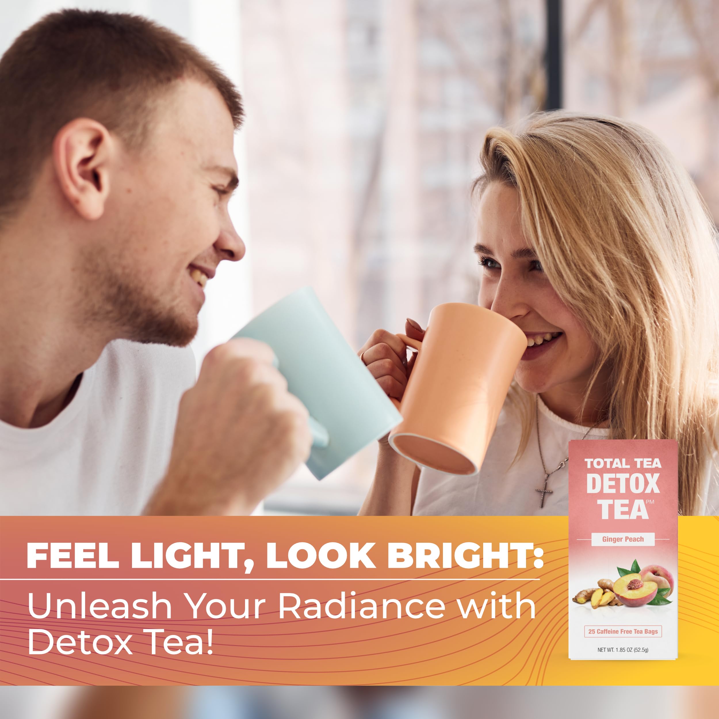 Total Tea Slimming Detox Tea cup with steam evokes calming evening routine.