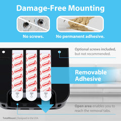TotalMount holds two remotes securely on a living room surface.