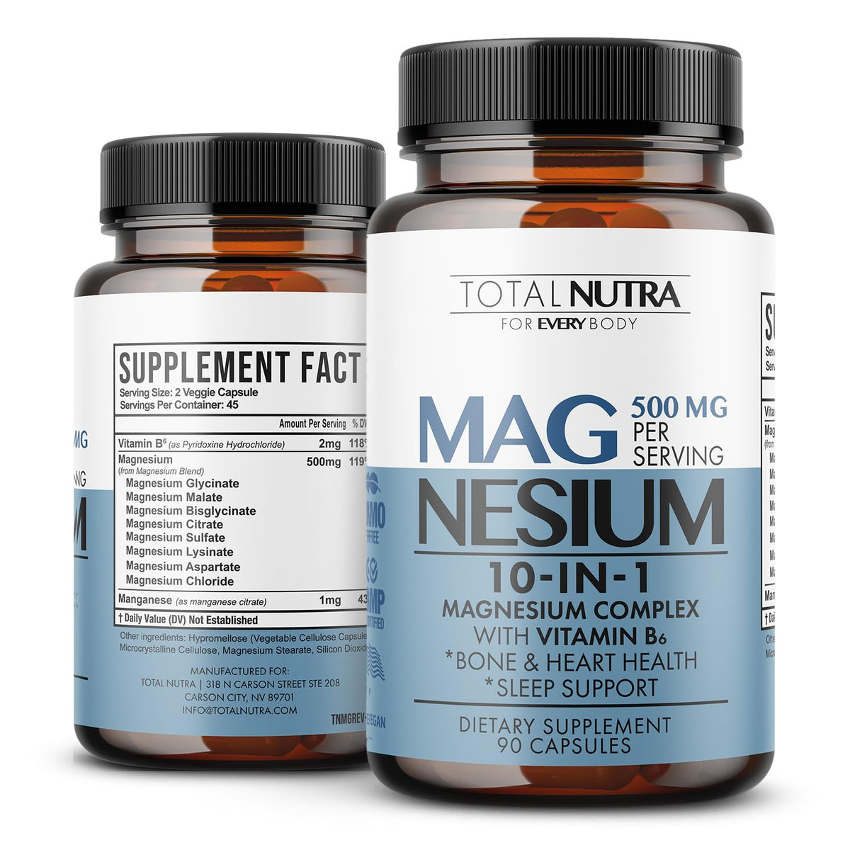 Total Nutra 10-in-1 Magnesium bottle highlighting comprehensive formula for daily wellness