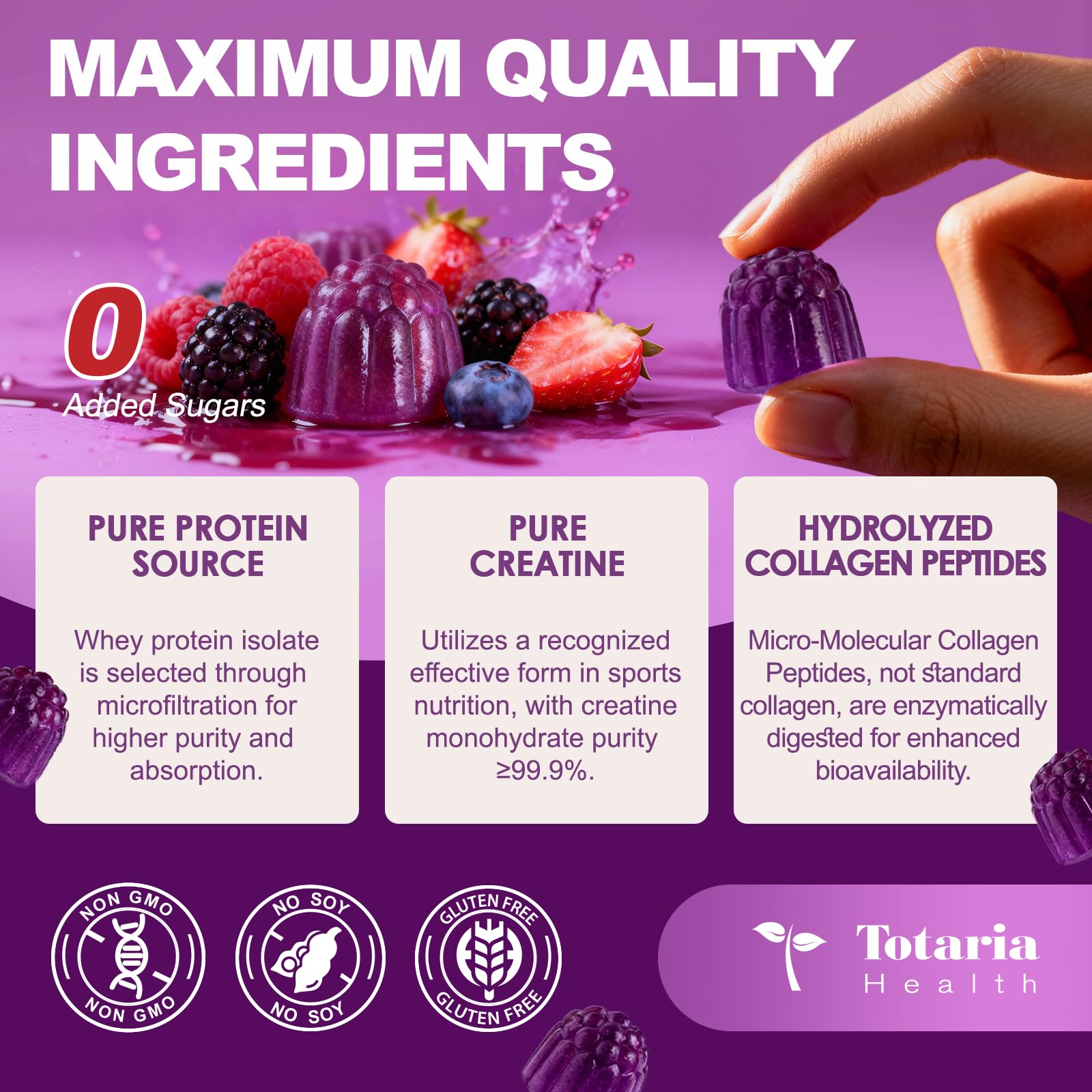 Totaria 0-sugar label closeup communicates guilt-free nutrition for daily use.