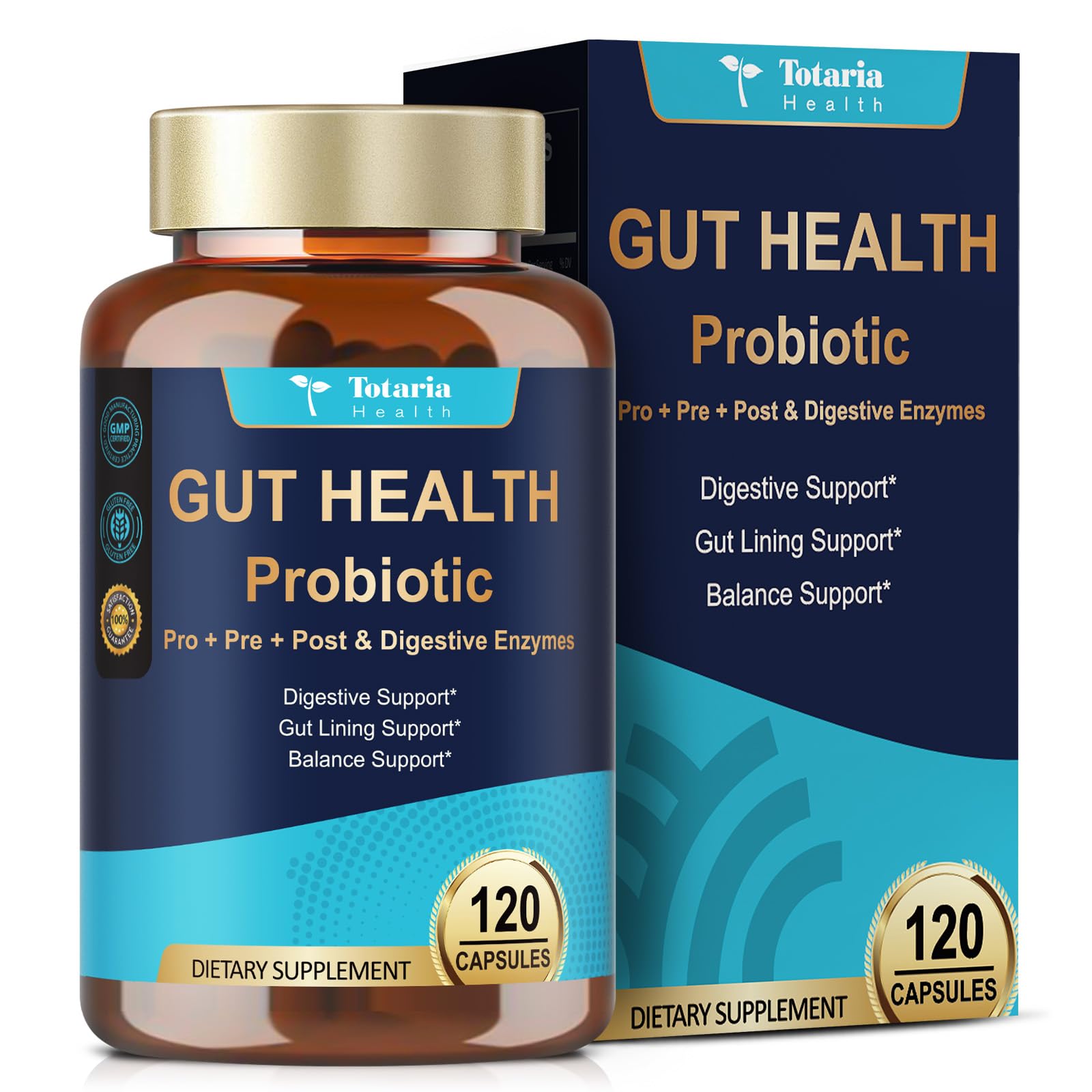 Totaria 14-in-1 gut health bottle front view for daily digestion support.