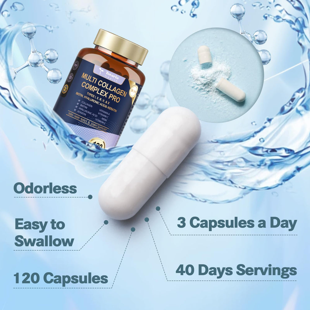 Totaria 18-in-1 antioxidant blend visual emphasizes vitamins A, C, E for protection.