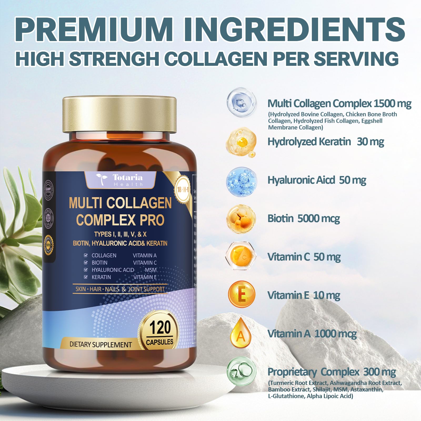 Totaria 18-in-1 hair and nails visual implies stronger, shinier hair and nails.