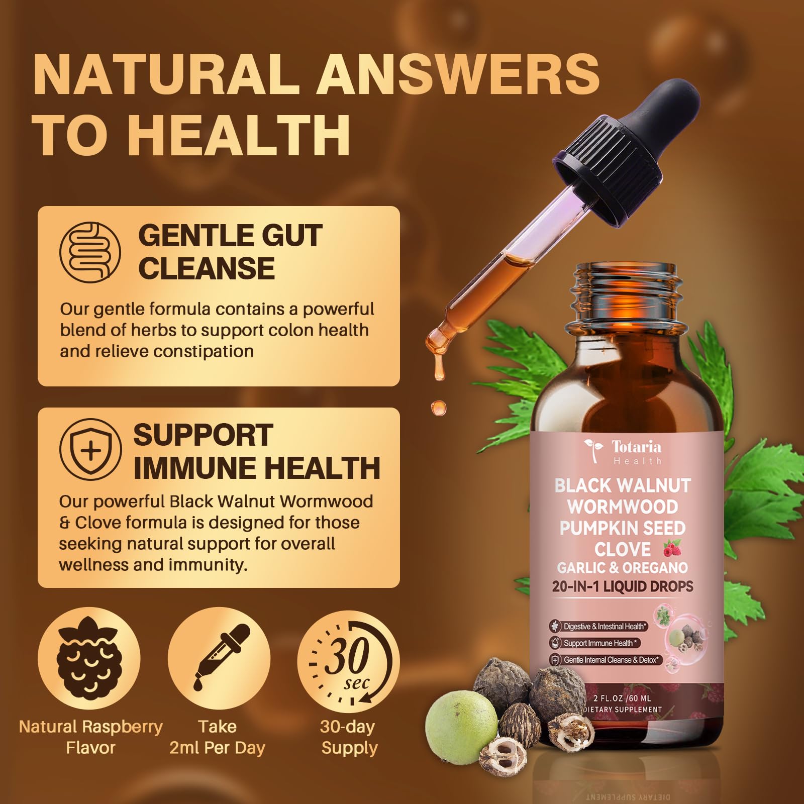 Raspberry flavored Totaria 20in1 drops offer a pleasant daily intake