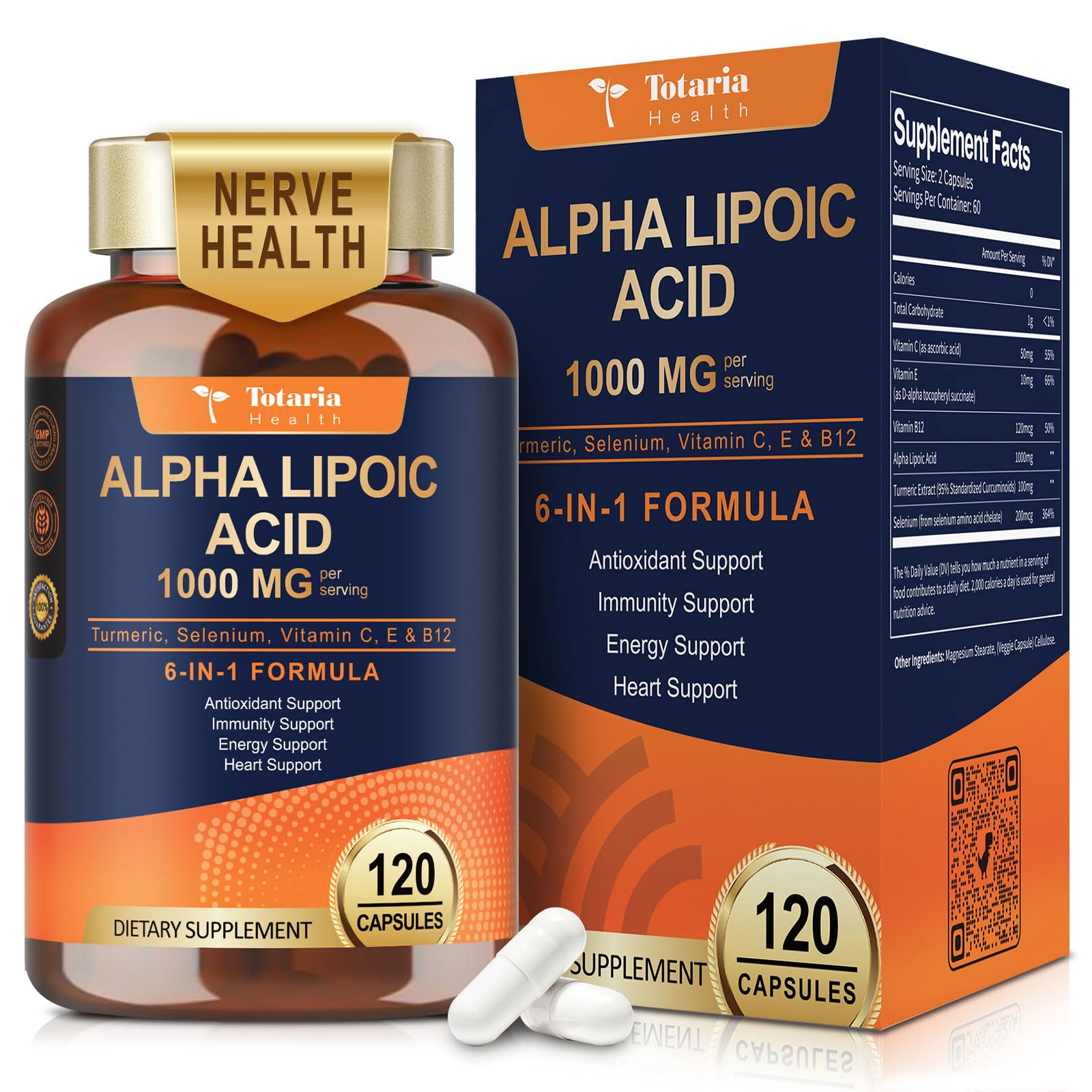 Totaria Alpha Lipoic Acid bottle with capsules highlighting universal antioxidant support.