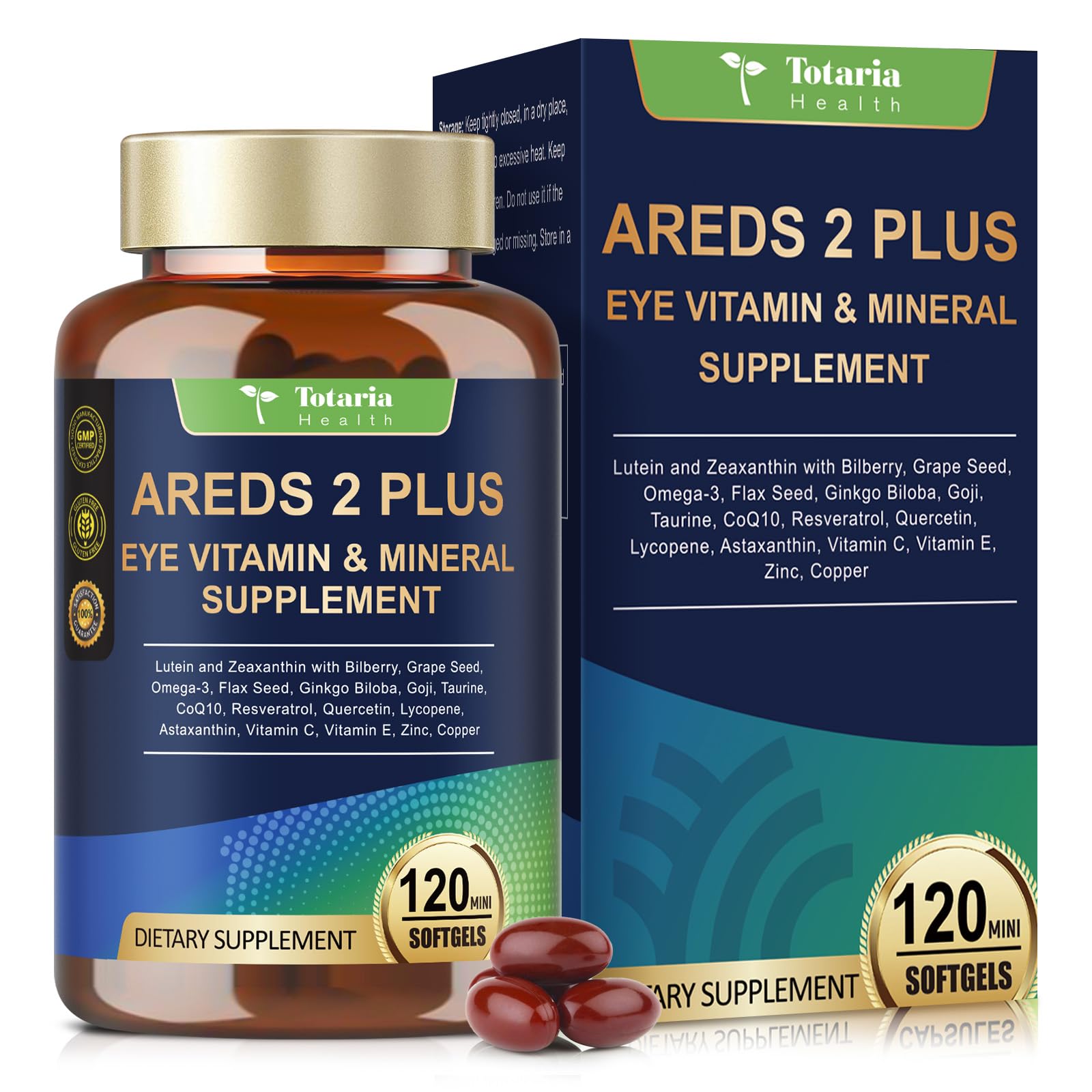 Totaria AREDS-2 eye vitamin bottle supports macular health and hydration.