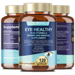 Totaria AREDS2 eye vitamins bottle pour shows easy daily dosage for eye support
