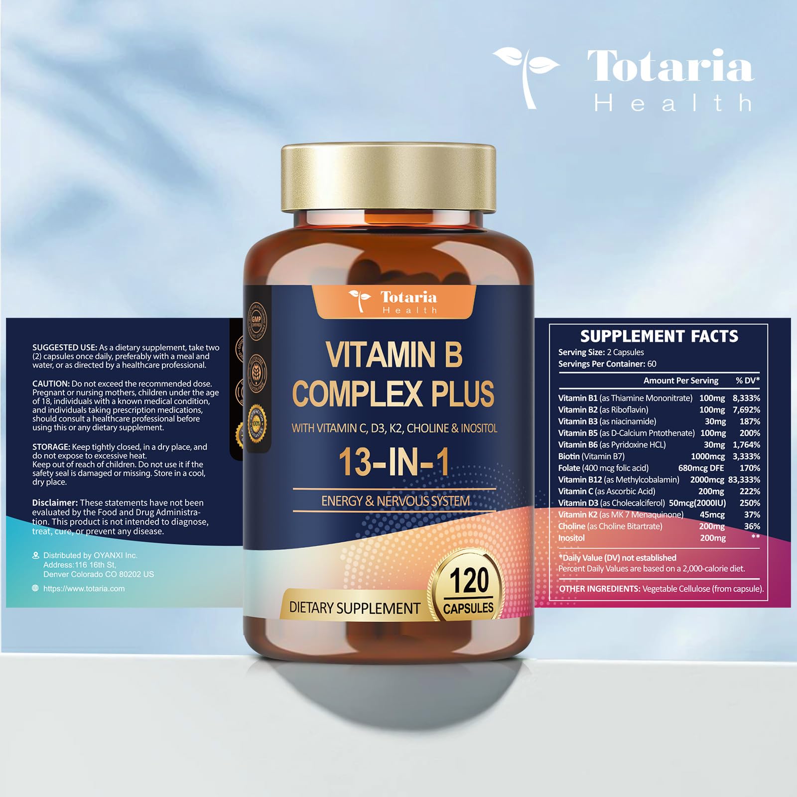 Totaria B complex bottle pour illustrating easy daily dosage
