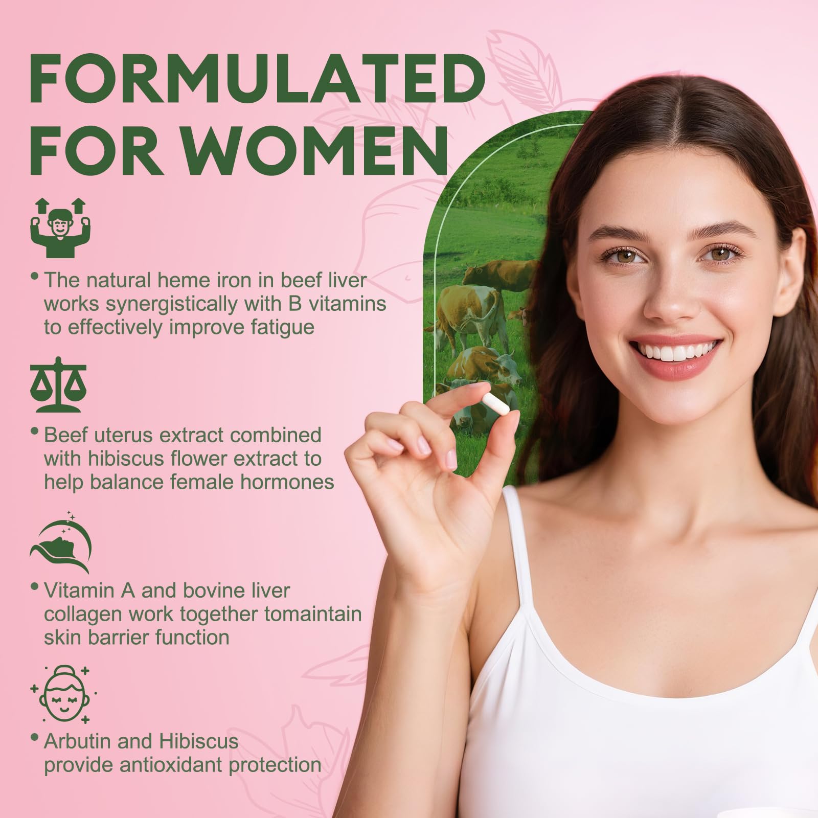 Totaria Beef Organs Women Capsules Closeup: deodorized, easy-to-swallow capsules