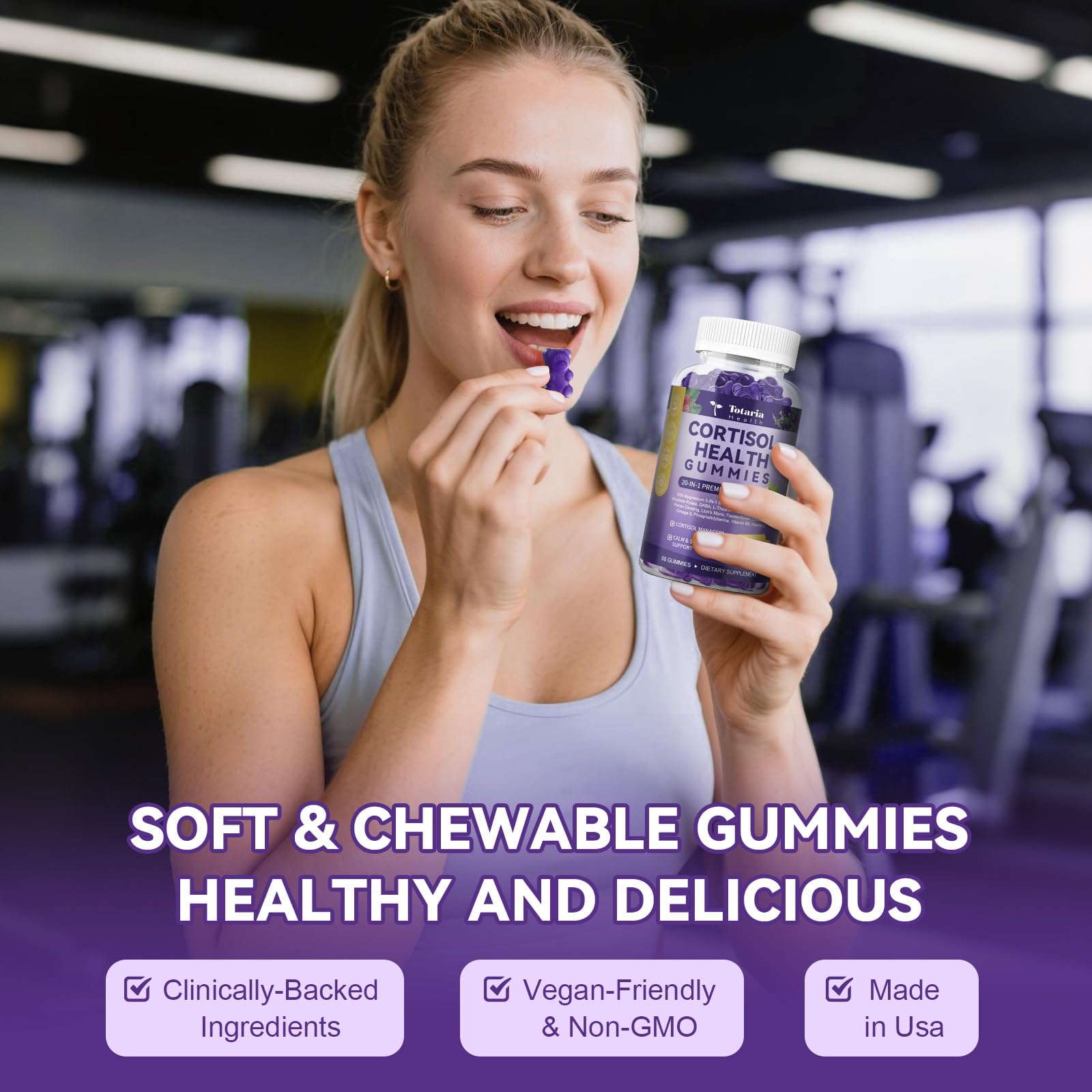 Totaria Cortisol Gummies magnesium forms closeup highlighting glycinate malate citrate taurate