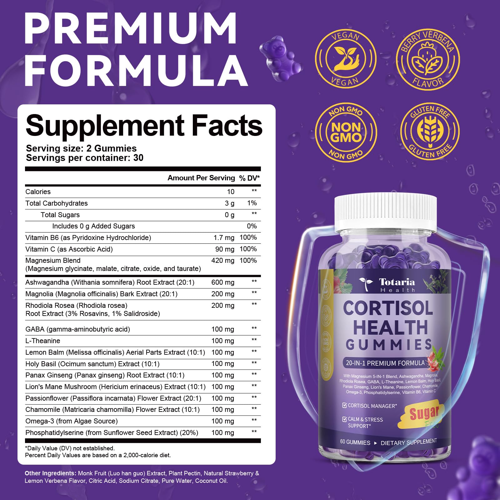 Totaria Cortisol Gummies omega-3s closeup illustrating DHA EPA support