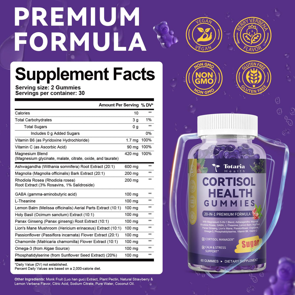 Totaria Cortisol Gummies omega-3s closeup illustrating DHA EPA support