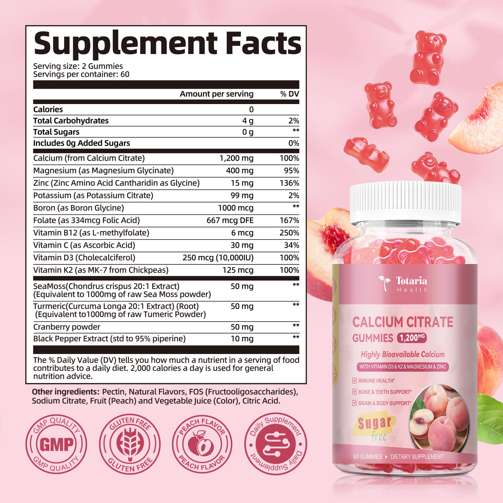 Totaria easy to chew peach flavor gummies for daily nutrition