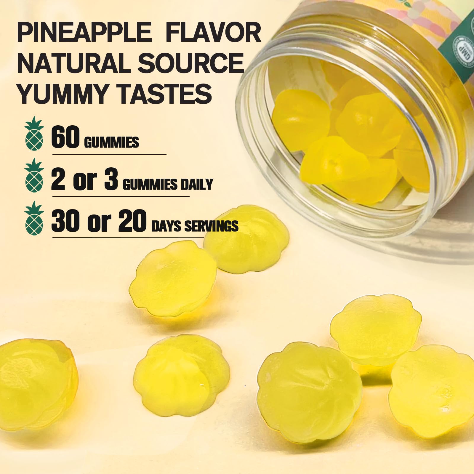 Totaria gummies texture close-up with glossy pineapple look