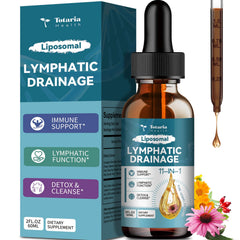 Totaria Liposomal Lymphatic Drainage Drops bottle front view with organic 11-in-1 blend