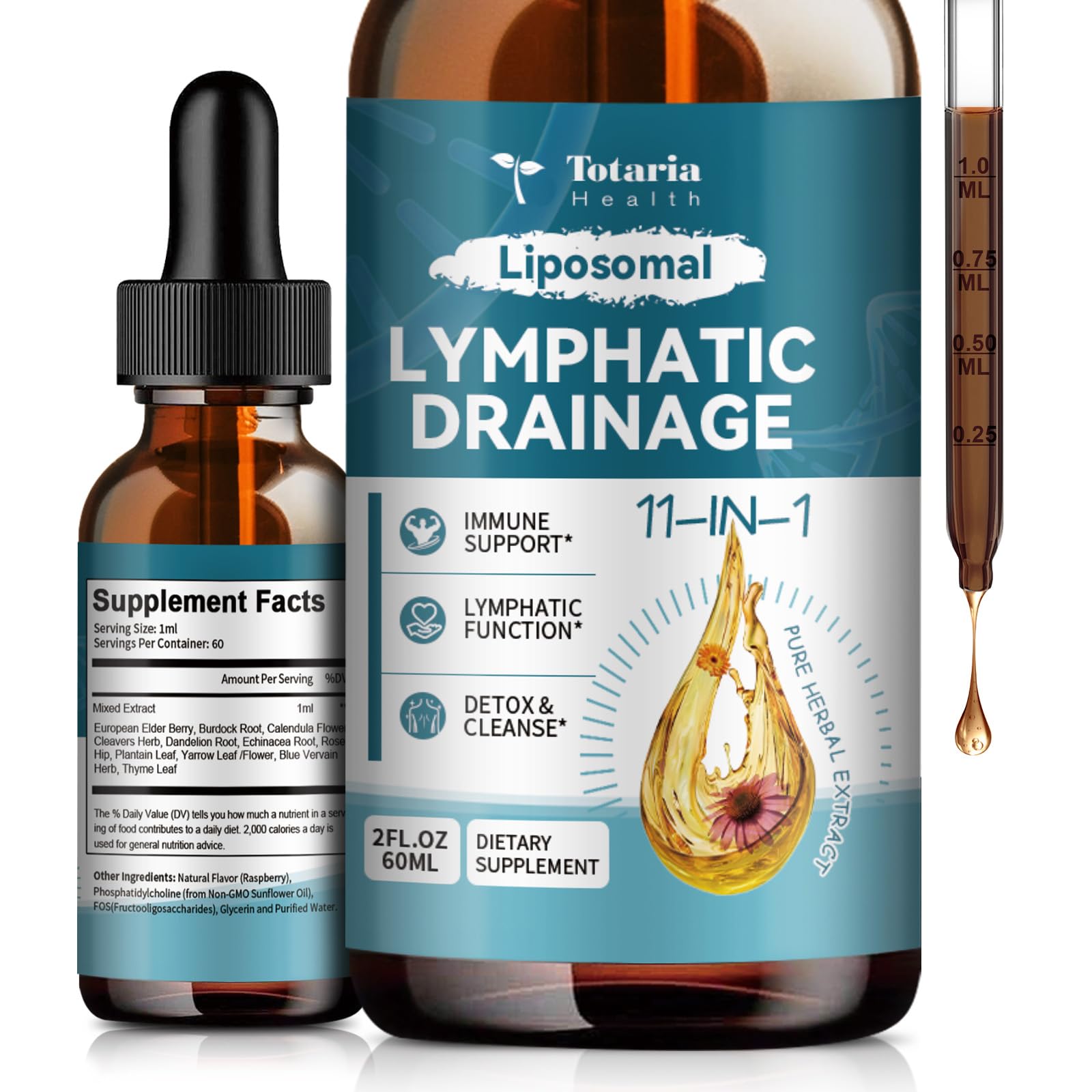 Hands applying Totaria drops during a lymphatic massage routine