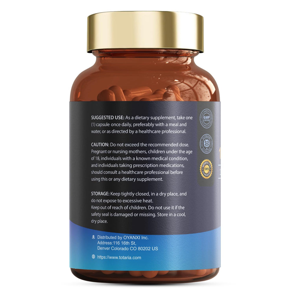 Totaria Magnesium Complex glass with capsules ready for daily routine.