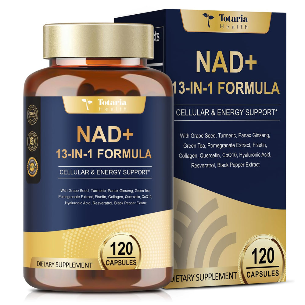 Totaria NAD supplement bottle front view supporting energy and wellness.