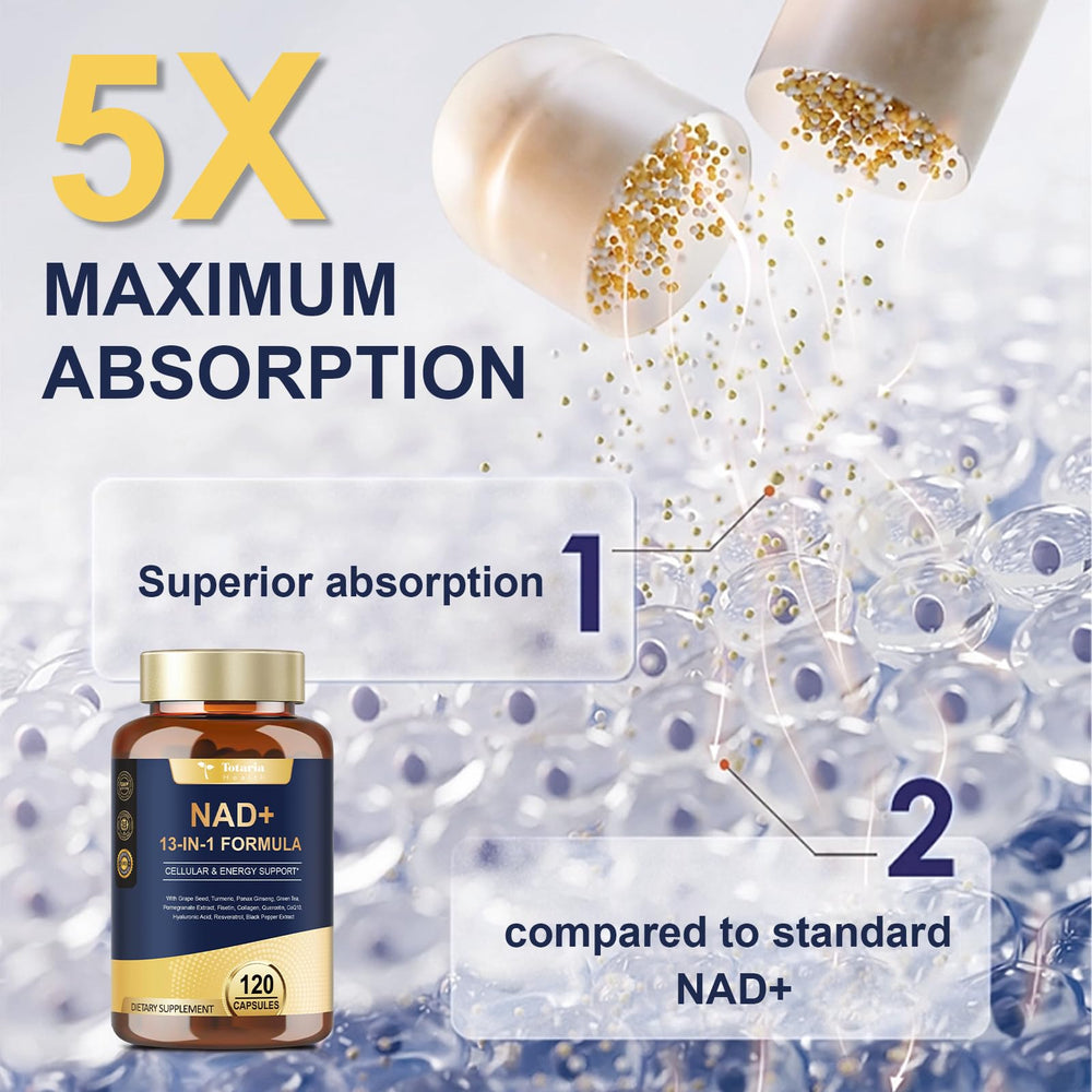 Totaria NAD supplement ingredients blend highlighting 13 natural extracts.